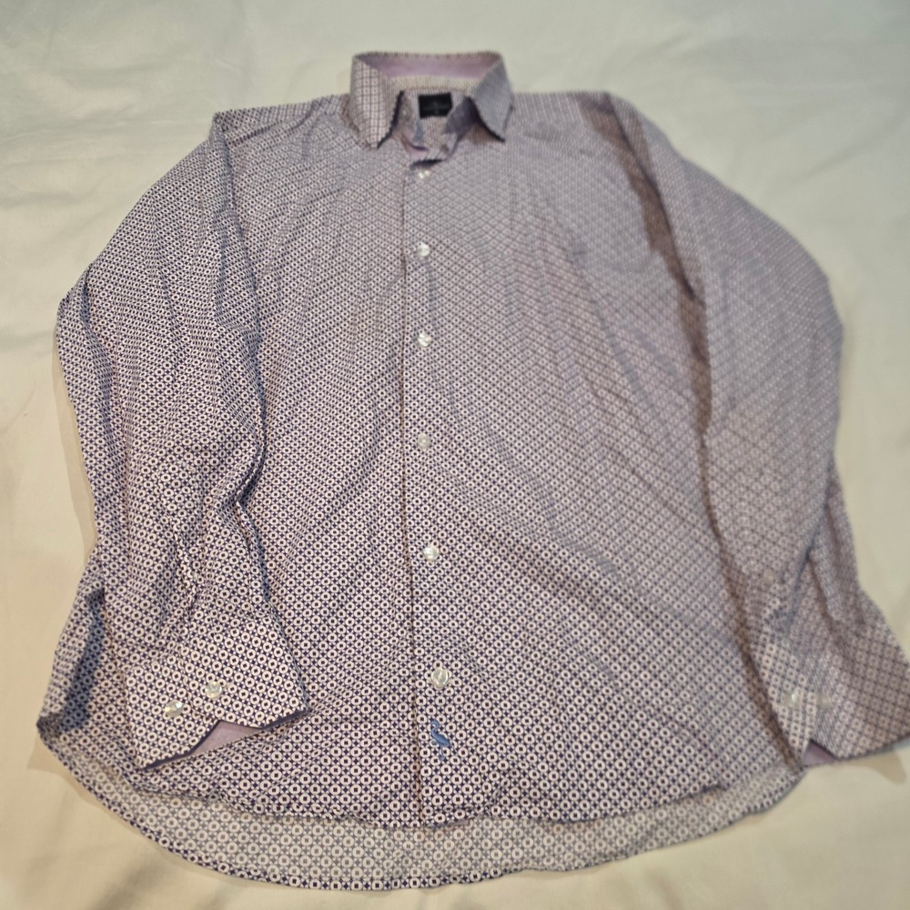 Tailorbyrd Button Down Shirt Mens Medium Purple Geometric Flamingo Long Slv